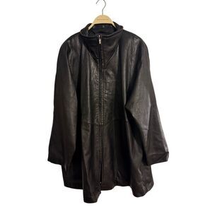 🟢Jones New York 100% Genuine Leather Full Zipper Solid Black Coat Size 1X